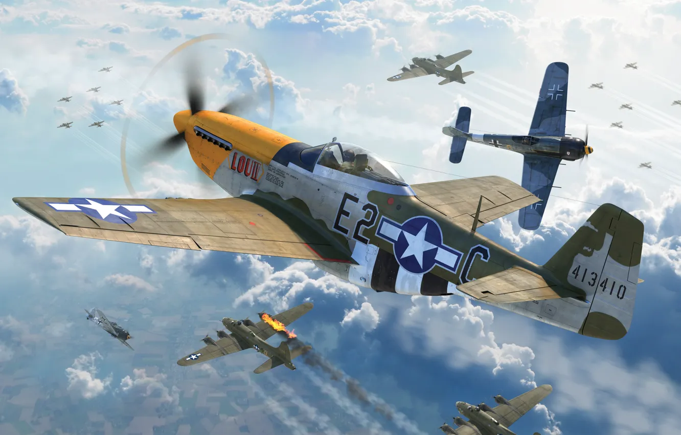 Photo wallpaper USAF, P-51D Mustang, B-17, Air force, WW2, Fw.190A-8