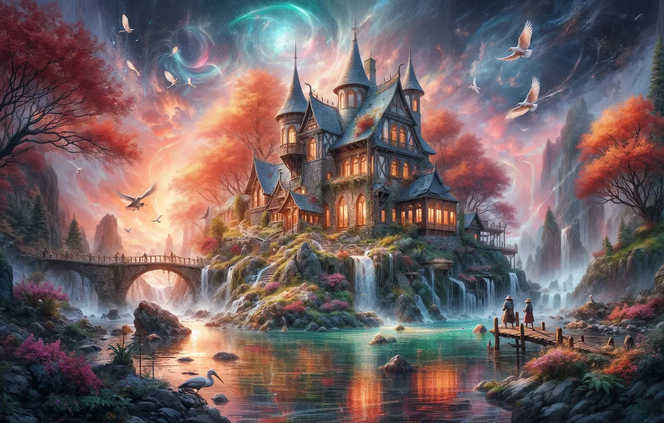 Photo wallpaper landscape, castle, beauty, tale, fantasy, fabulously