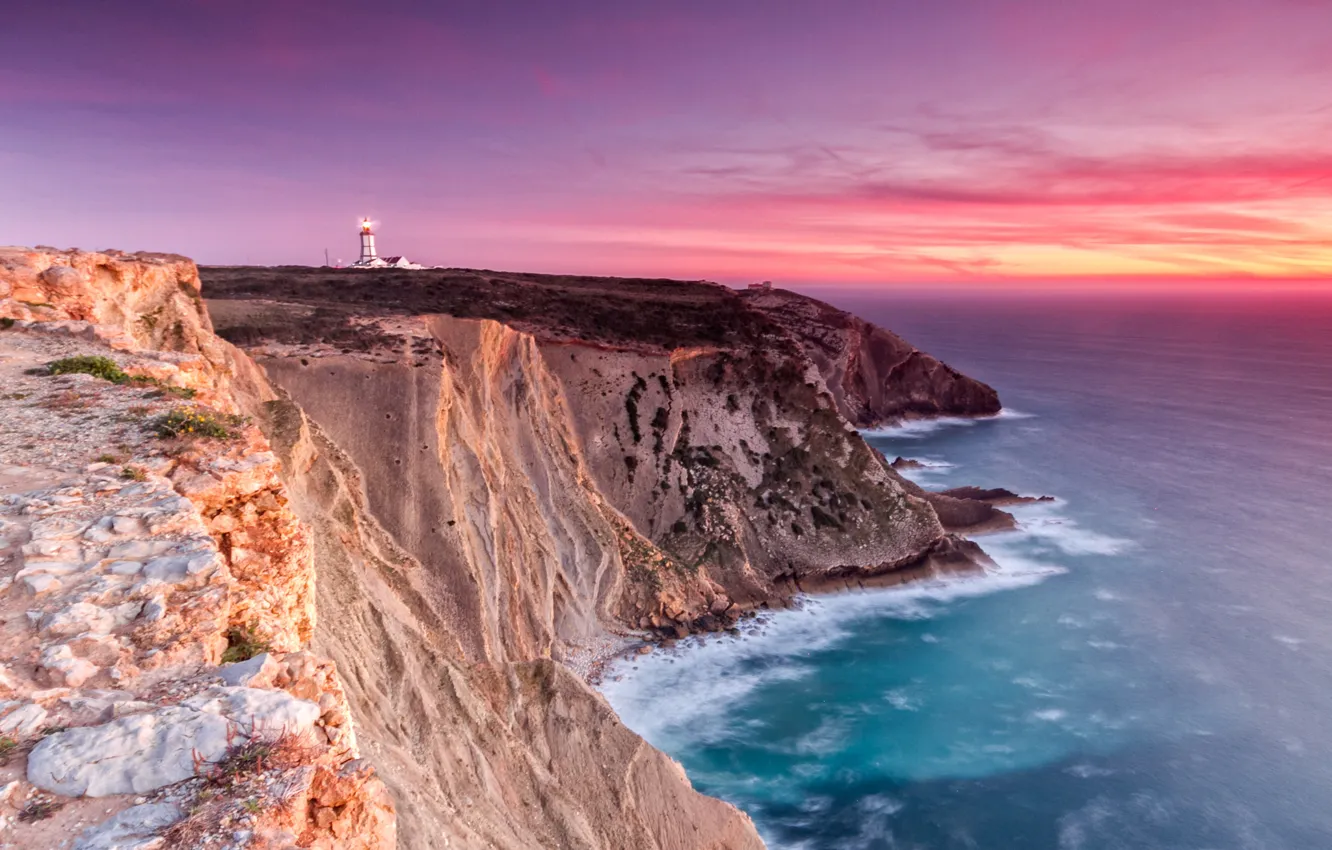 Photo wallpaper the ocean, dawn, coast, lighthouse