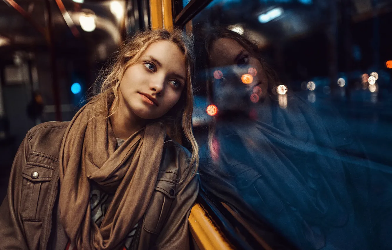 Photo wallpaper sadness, girl, drops, reflection, rain, portrait, window