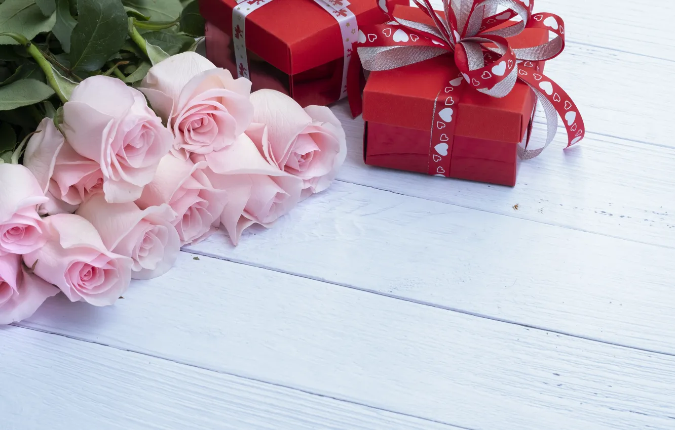 Photo wallpaper flowers, holiday, box, gift, roses