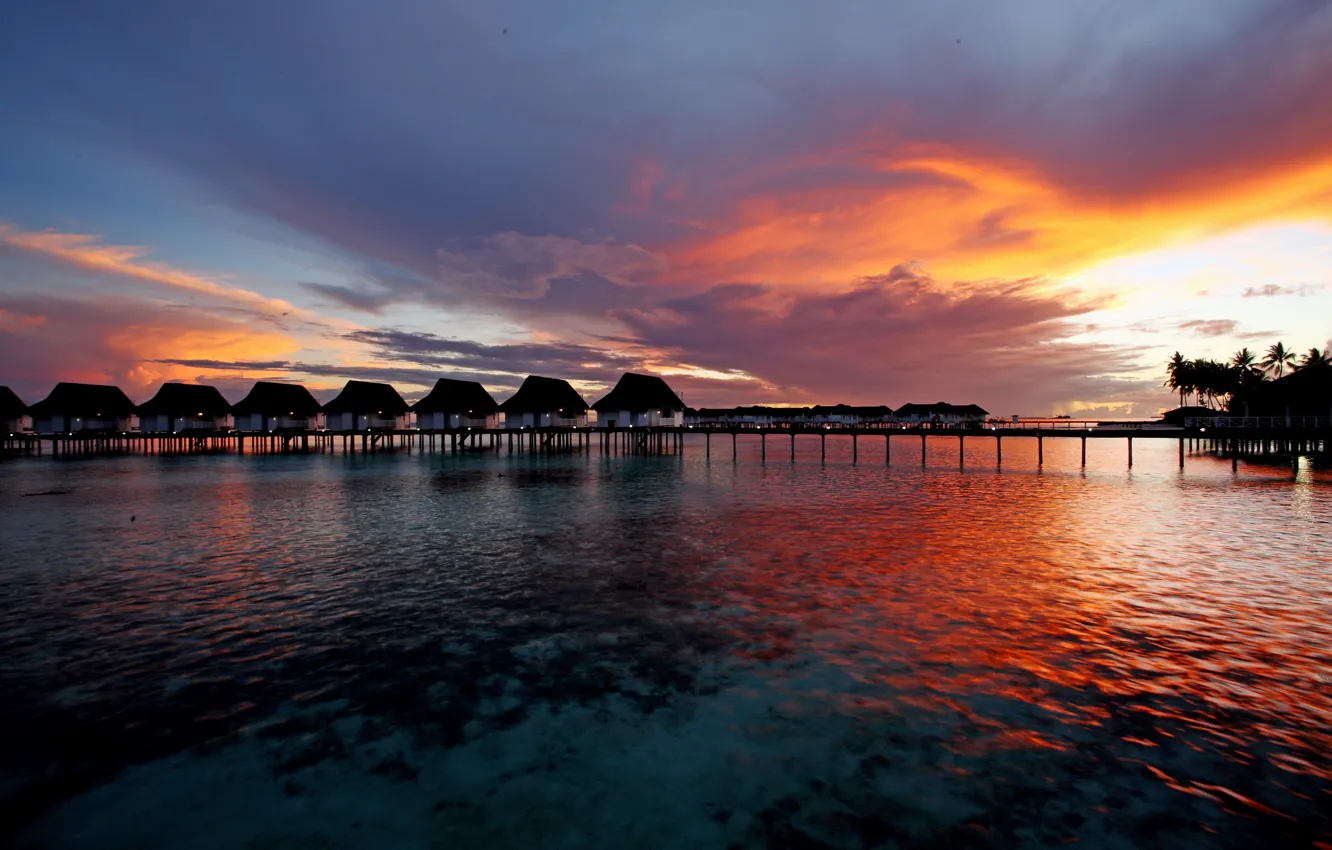 Photo wallpaper the ocean, the evening, resort
