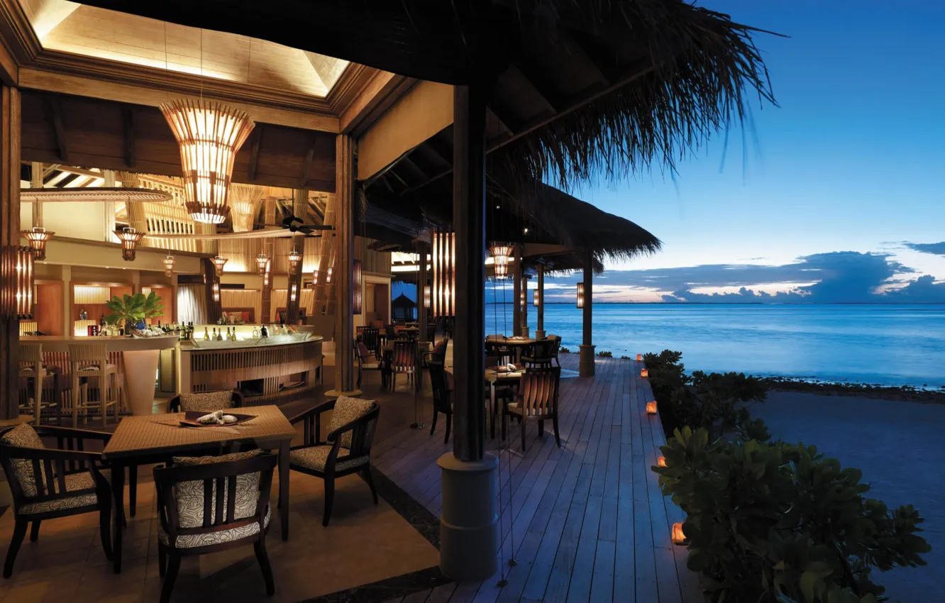 Photo wallpaper Shangri-La, Villingili Resort &amp; Spabar, Restaurant on the beach