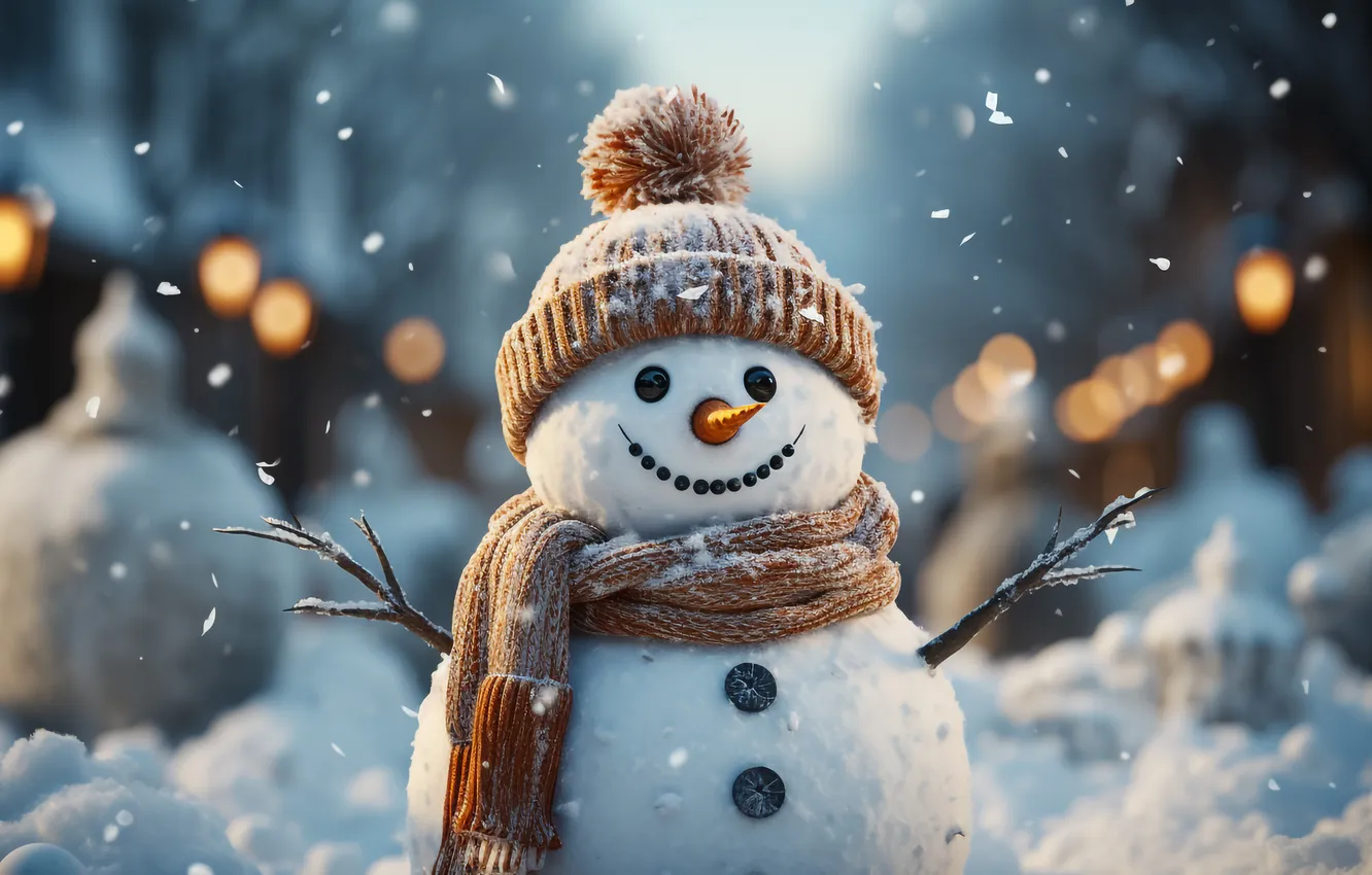 Photo wallpaper winter, snow, decoration, new year, Christmas, snowman, Christmas, winter