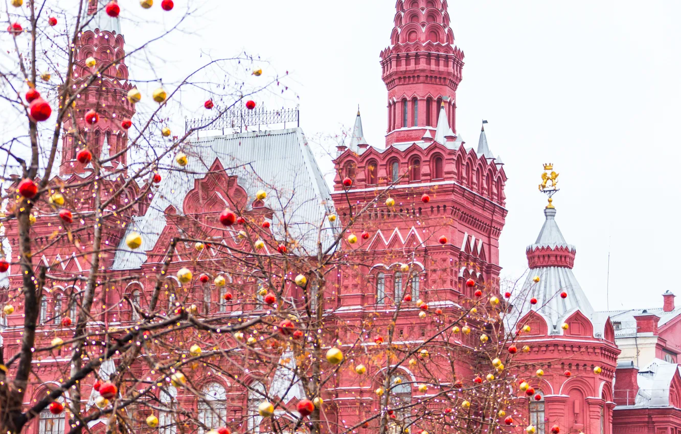 Photo wallpaper winter, decoration, city, the city, balls, New Year, Christmas, Moscow
