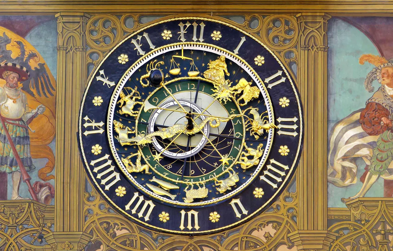 Photo wallpaper Germany, town hall, Ulm, astronomical clock, Baden-Württemberg