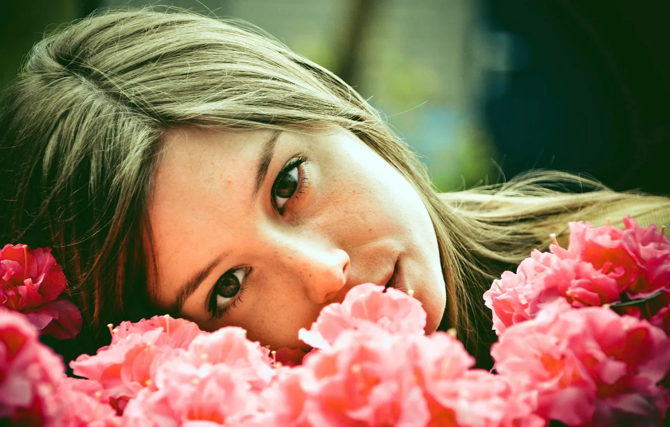 Photo wallpaper girl, flowers, portrait