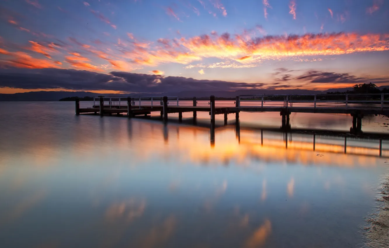 Photo wallpaper sunset, lake, pierce