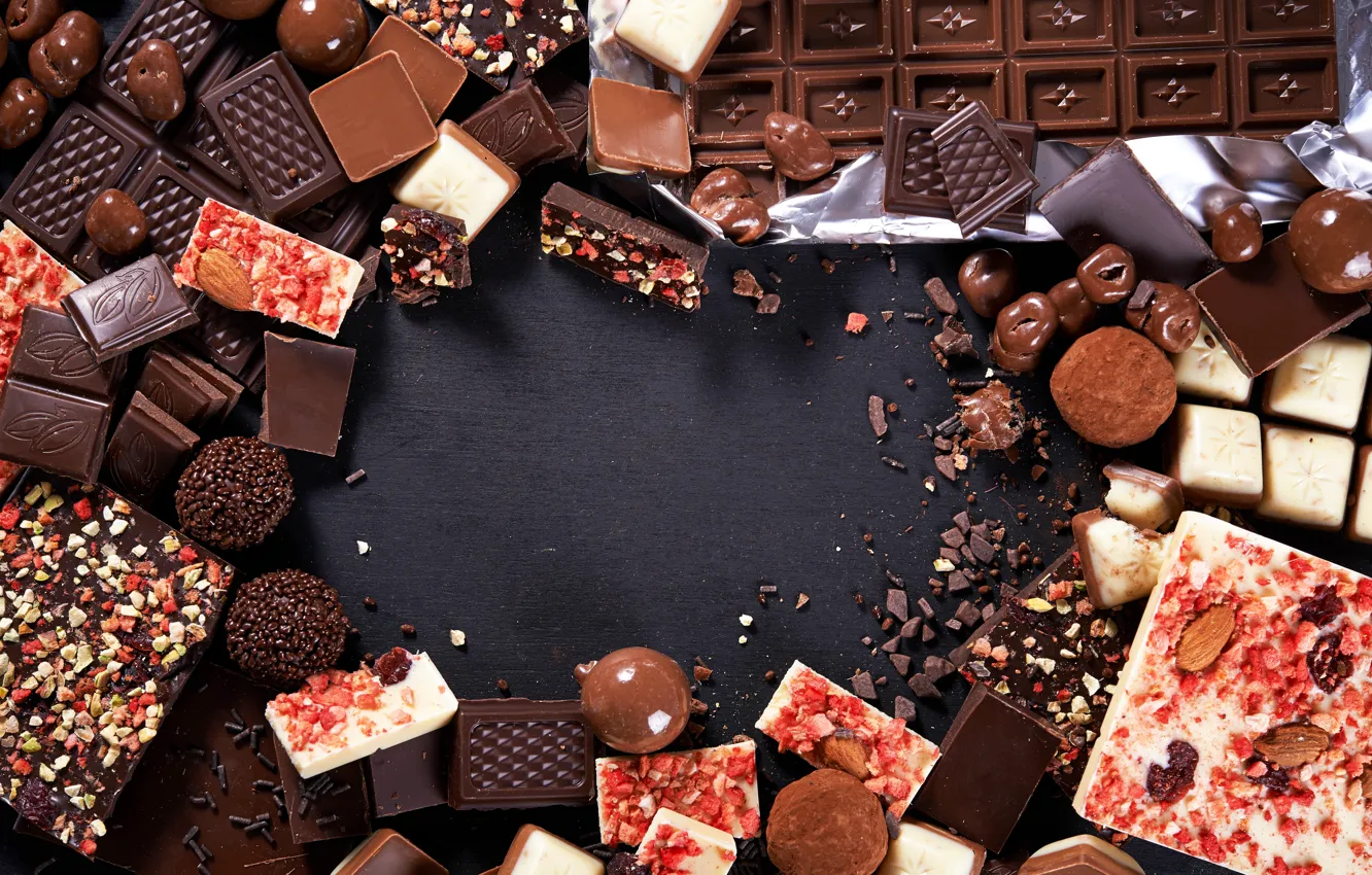 Photo wallpaper dark, chocolate, candy, nuts, dessert, sweet, chocolate, delicious
