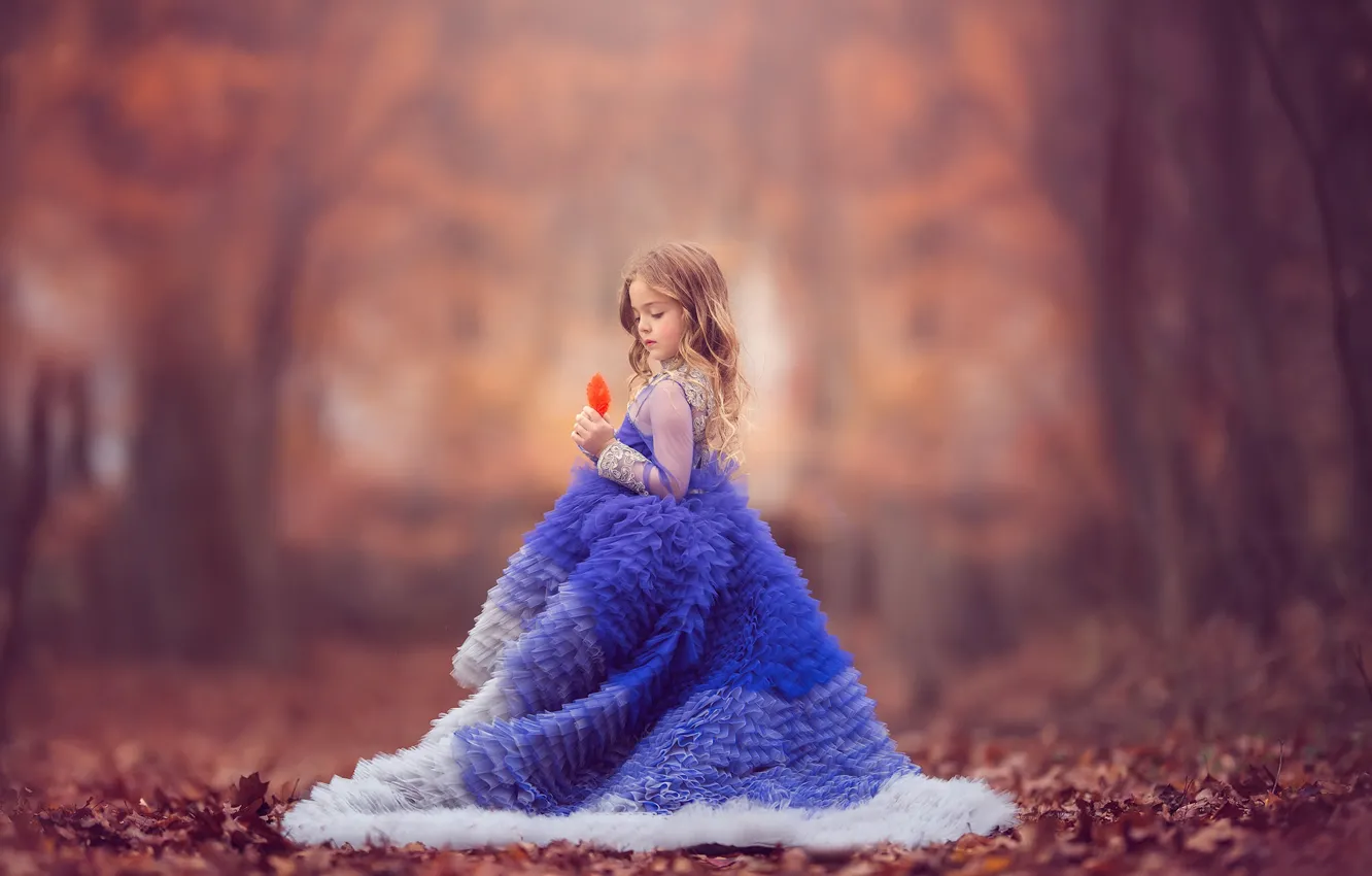 Photo wallpaper autumn, mood, dress, girl, leaf, bokeh