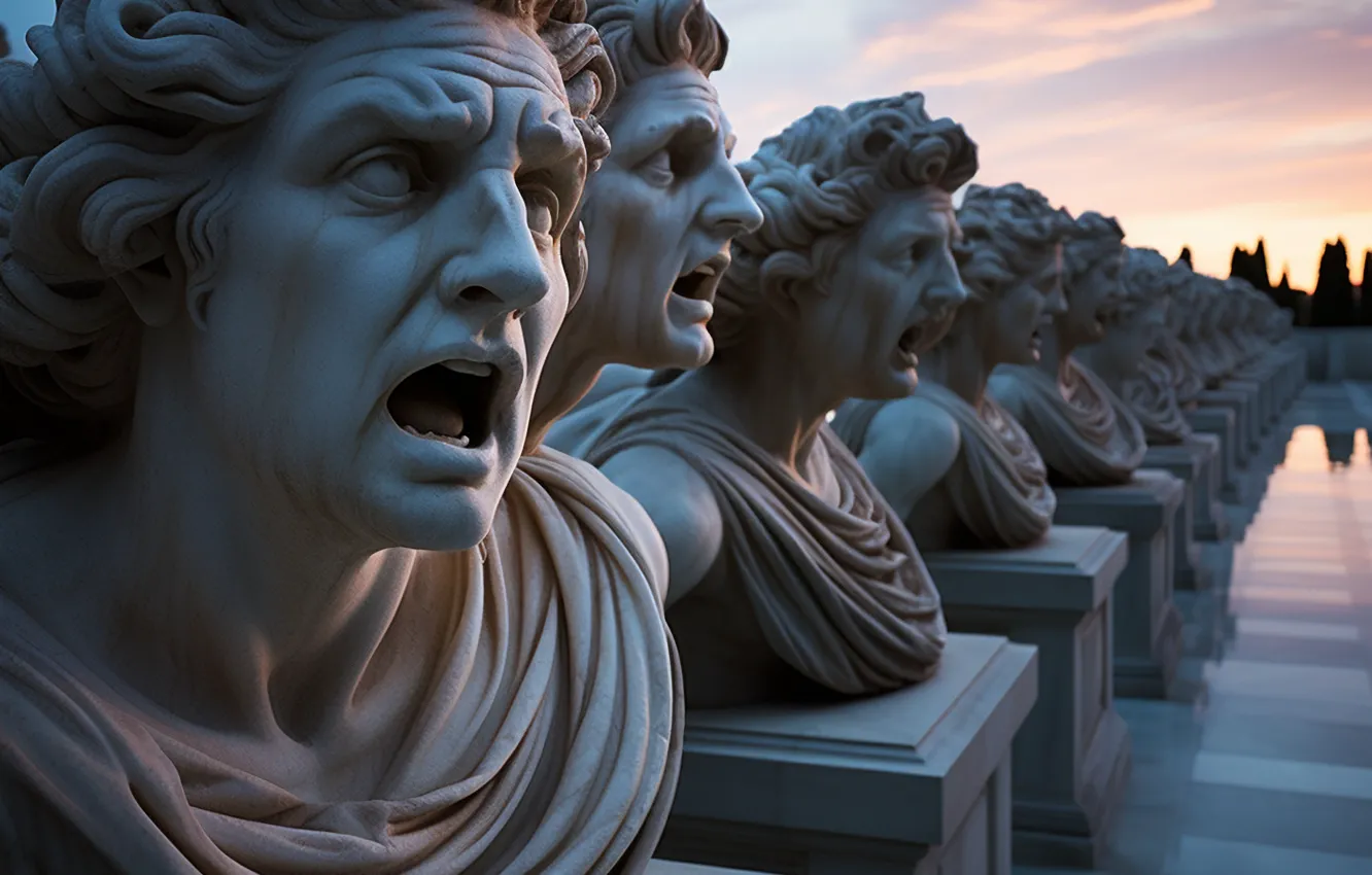 Photo wallpaper dawn, head, sculpture, bust, digital art, AI art, The Art of Artificial Intelligence, Greek busts