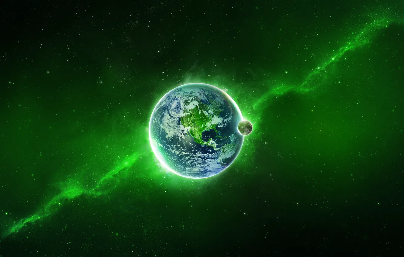 Photo wallpaper Planet, Space, Earth, Stars, Green, The Milky Way, Glow