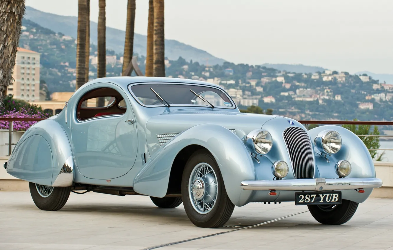 Photo wallpaper retro, panorama, the front, 1938, T23, Talbot-Lago, Talbot, Teardrop Coupe