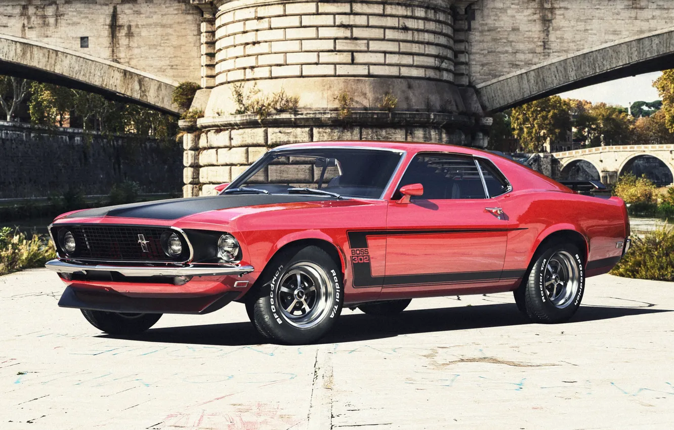 Photo wallpaper Mustang, Ford, Auto, Machine, Car, Rendering, Retro, Muscle Car