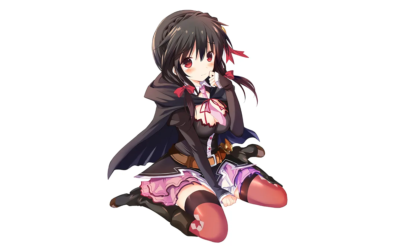 Photo wallpaper girl, sexy, cleavage, thighhighs, long hair, dress, boobs, anime