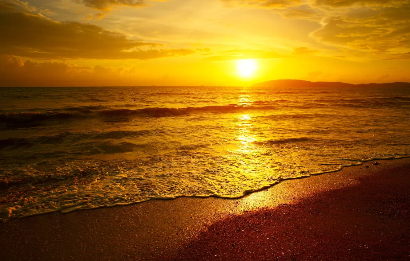 Photo wallpaper sea, beach, sunset