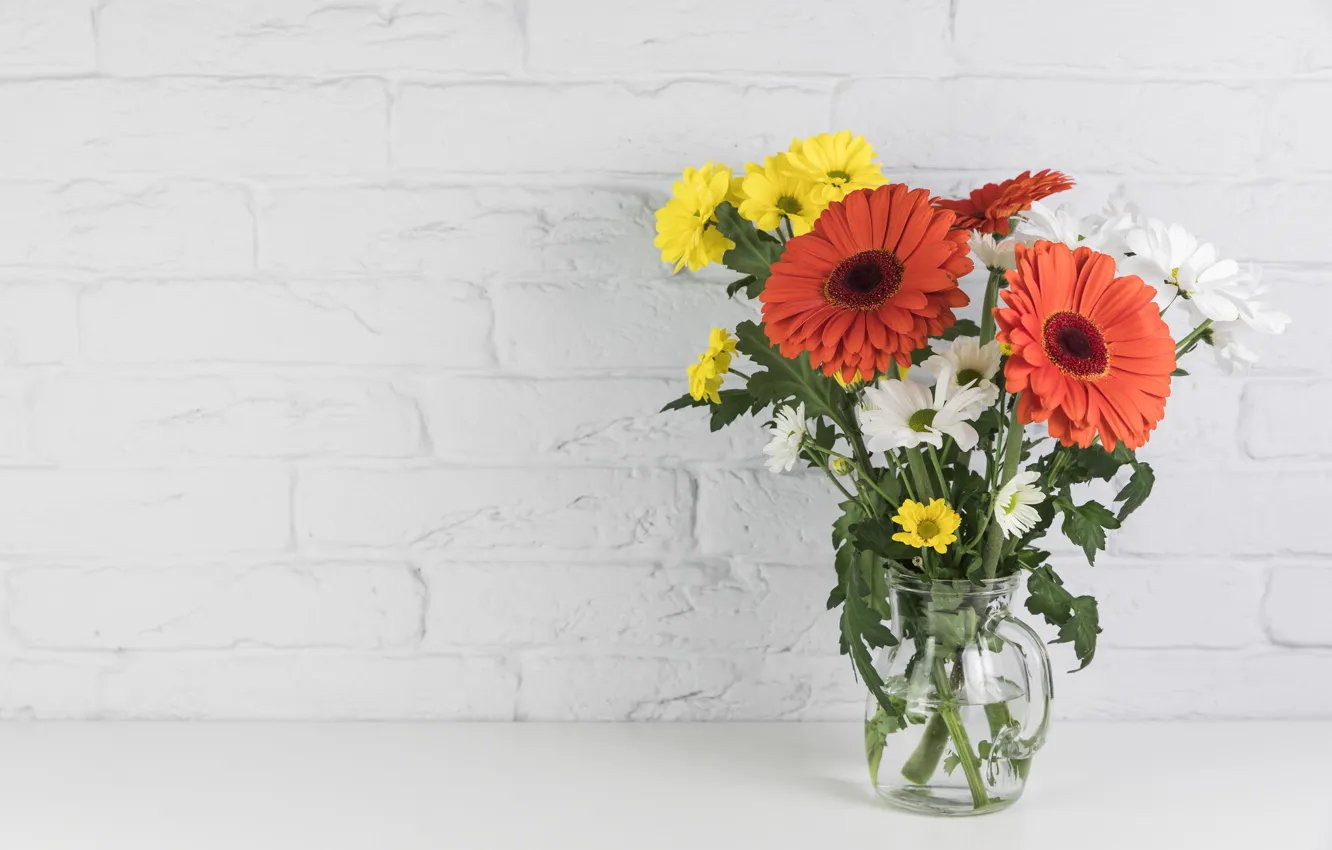 Photo wallpaper flowers, vase, gerbera, Chamomile