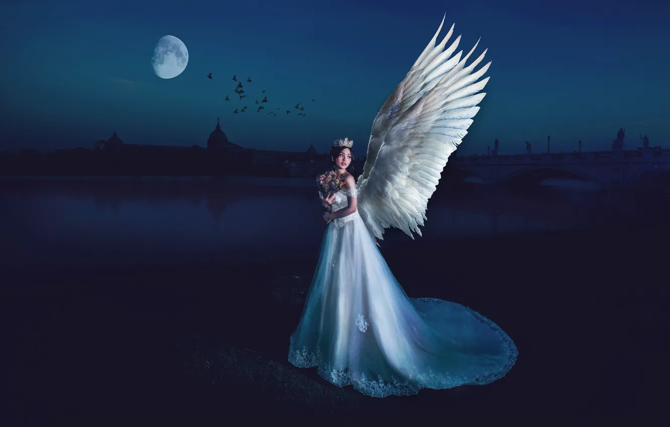 Photo wallpaper girl, wings, angel