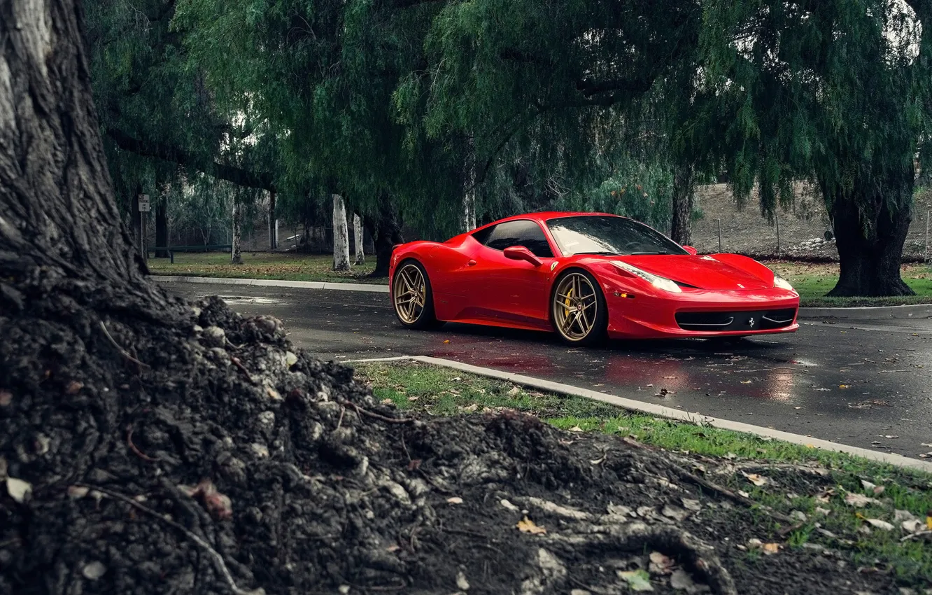 Photo wallpaper Ferrari, Red, 458, Front, Tuning, Supercars, Italia, Road