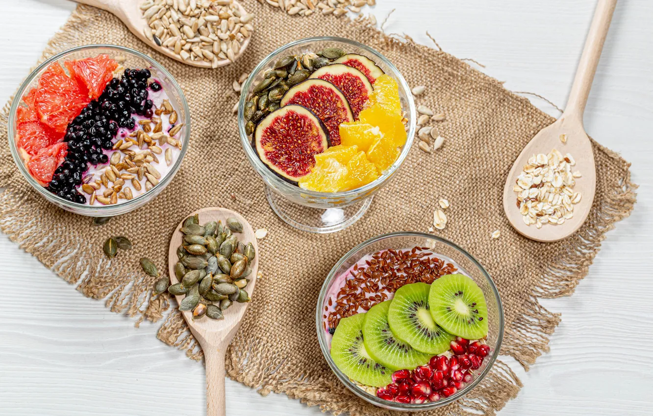 Photo wallpaper orange, grain, kiwi, fruit, seeds, garnet, figs