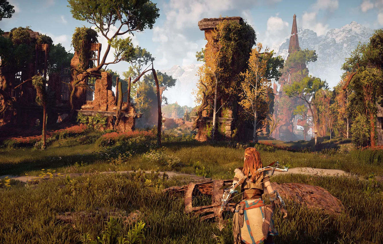 Photo wallpaper ruins, exclusive, Playstation 4, Guerrilla Games, Horizon Zero Dawn, Eloy