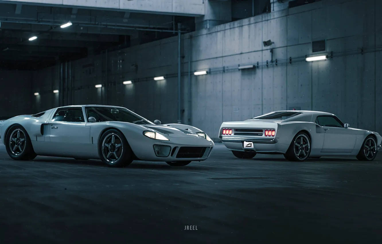 Photo wallpaper Ford, Auto, The game, White, Machine, Two, Ford GT, Rendering