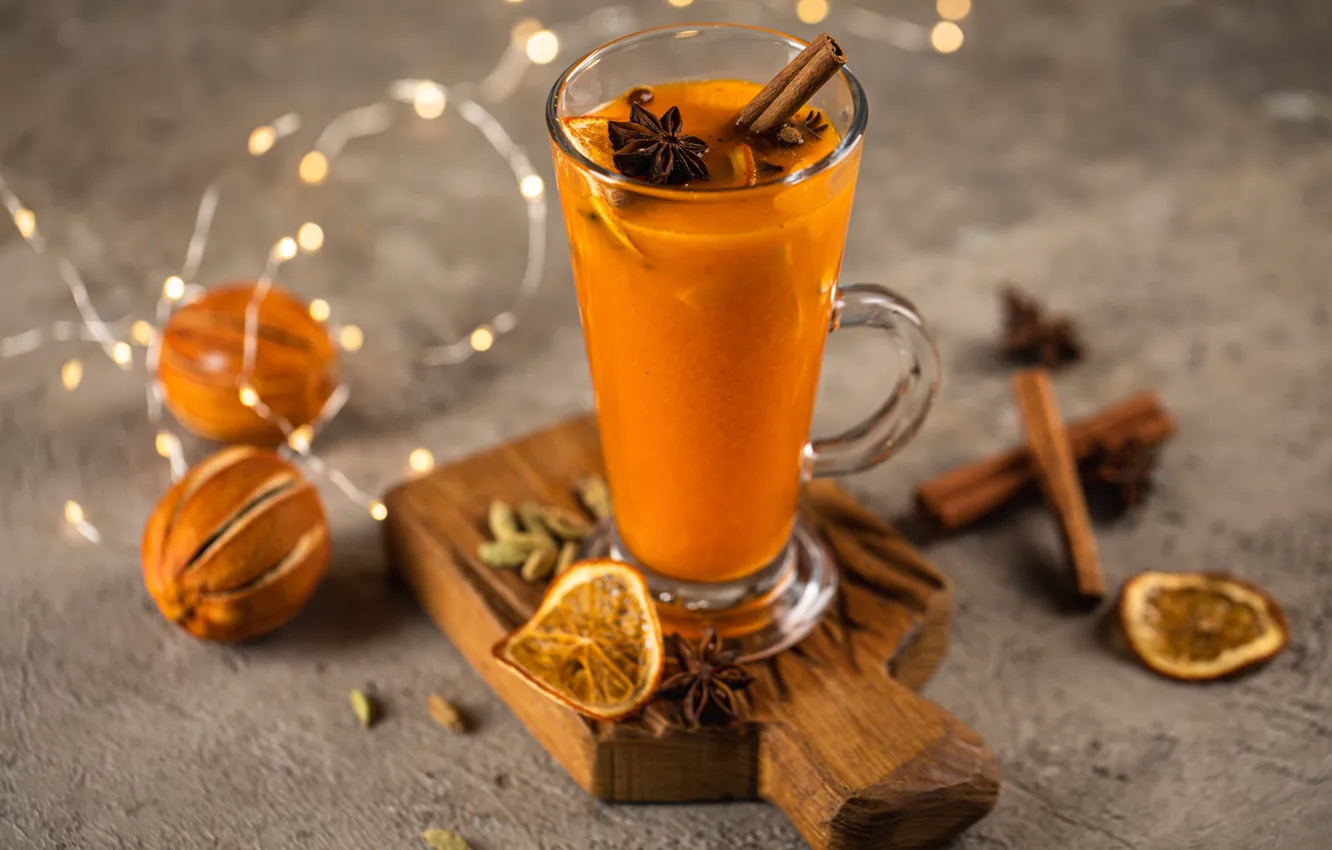 Photo wallpaper berries, strawberry, citrus, drink, cinnamon, spices