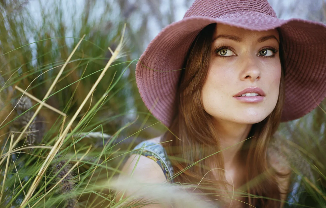 Photo wallpaper grass, hat, Wild, Olivia