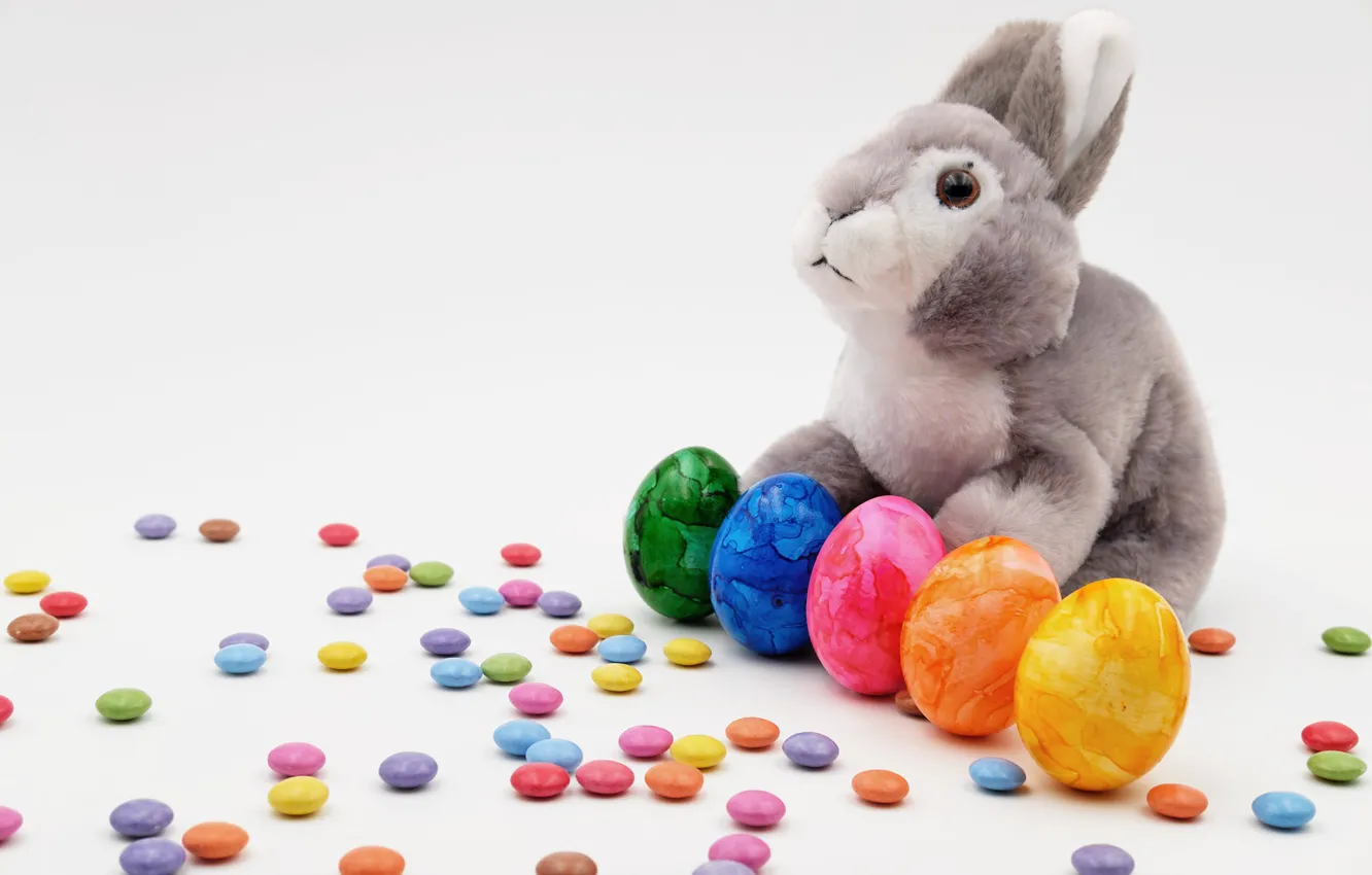 Photo wallpaper toy, eggs, rabbit, candy, Easter