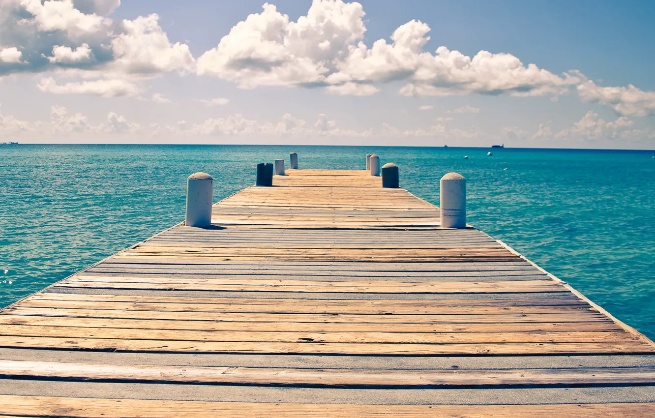 Photo wallpaper ocean, view, dock, sunny, endless