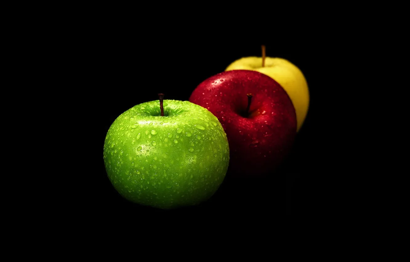 Photo wallpaper yellow, red, green, moisture, Apples