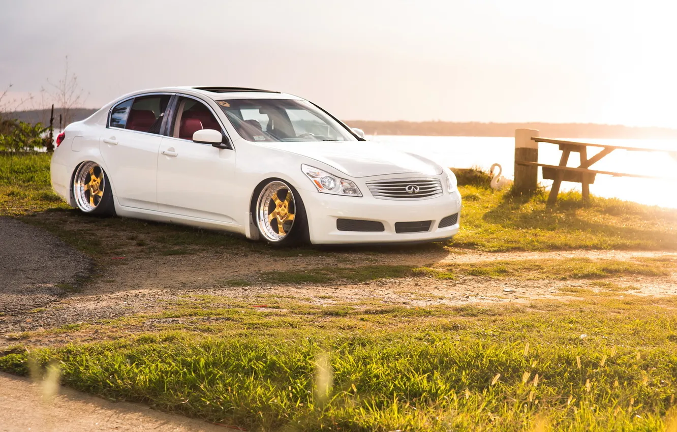 Photo wallpaper grass, tuning, sedan, infiniti, stance, infiniti G35x