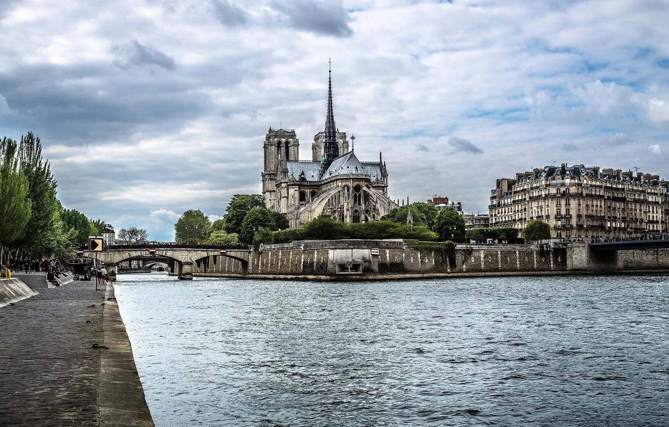 Photo wallpaper landscape, river, France, Paris, Hay, Notre Dame Cathedral, the Ile de La Cité
