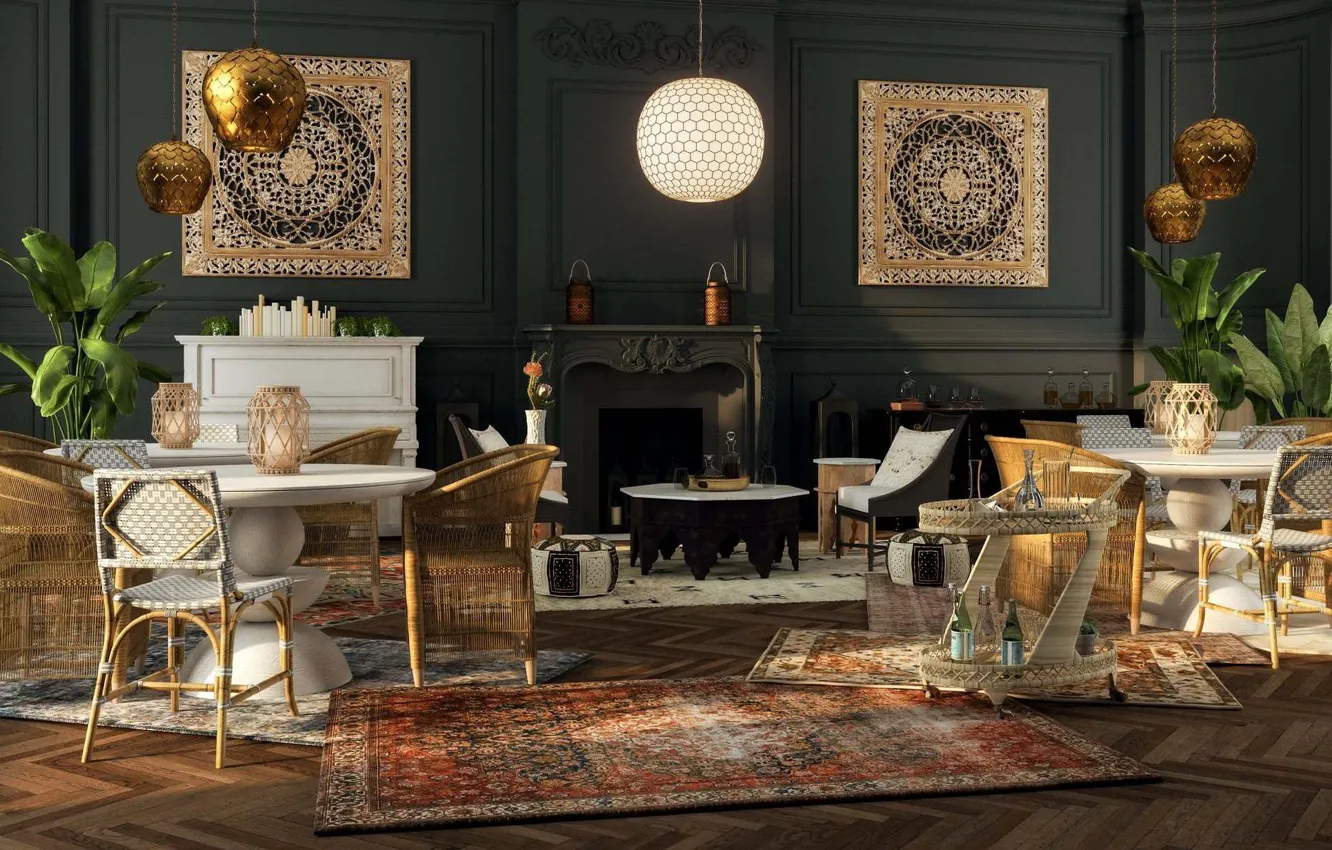 Photo wallpaper design, style, interior, fireplace, living room, Morocco, The Maghreb, Casablanca