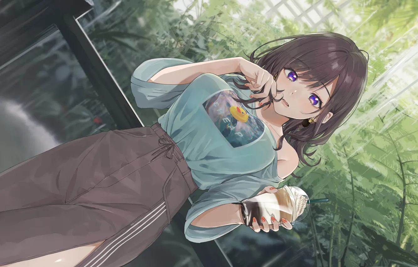 Photo wallpaper girl, glass, anime, dessert
