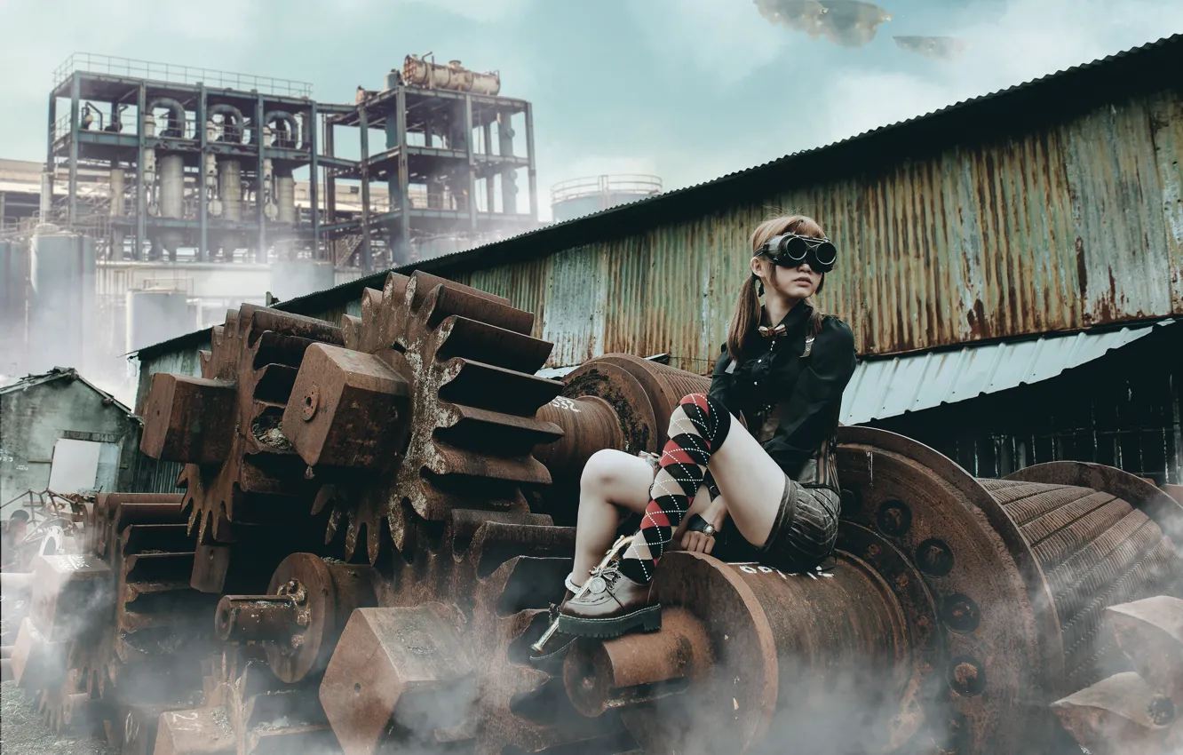 Photo wallpaper girl, style, glasses, steampunk, Asian, Thing