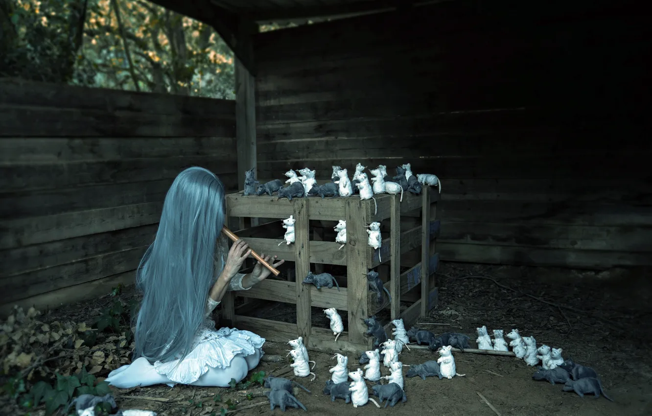 Photo wallpaper girl, mouse, Dudka