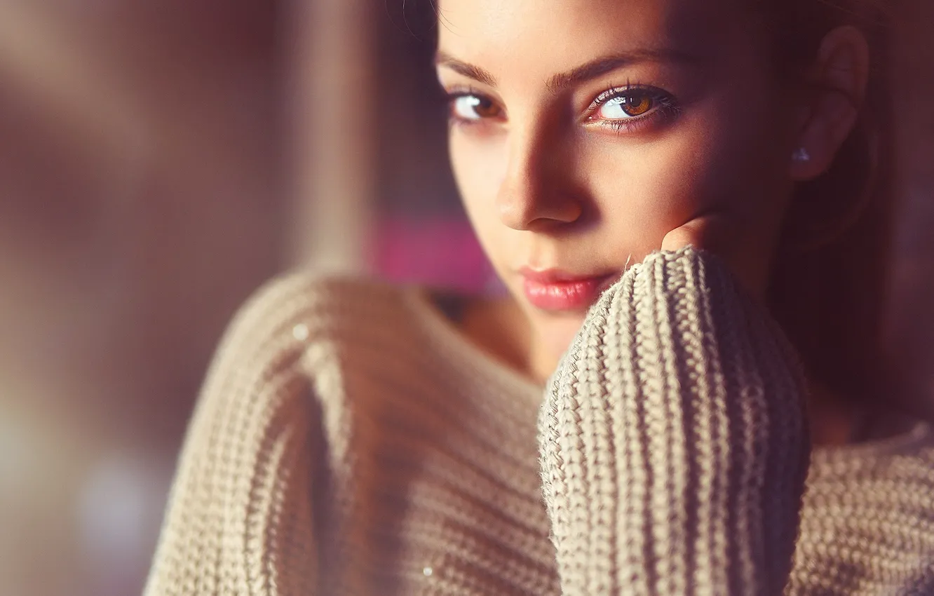 Photo wallpaper eyes, look, girl, portrait, sweater