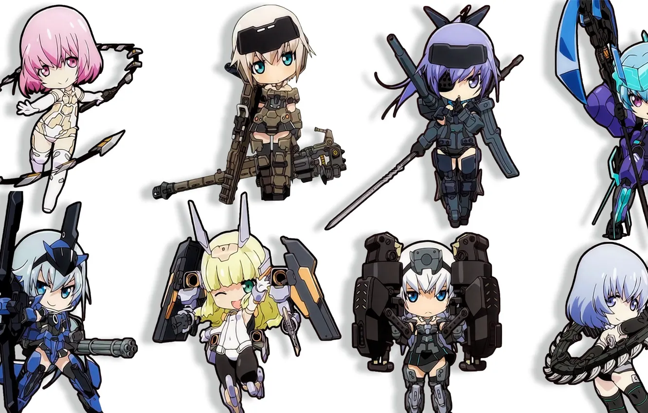 Photo wallpaper kawaii, girl, chibi, blade, machine gun, moe, seifuku, cannon