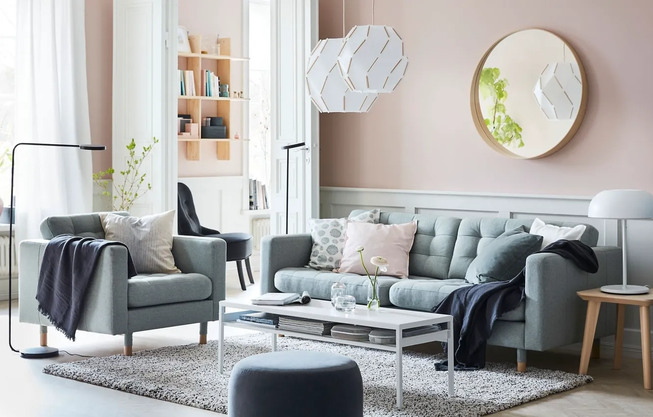 Photo wallpaper design, interior, living room, IKEA, Scandinavian style, IKEA idea decor, IKEA Decor, furniture for small …
