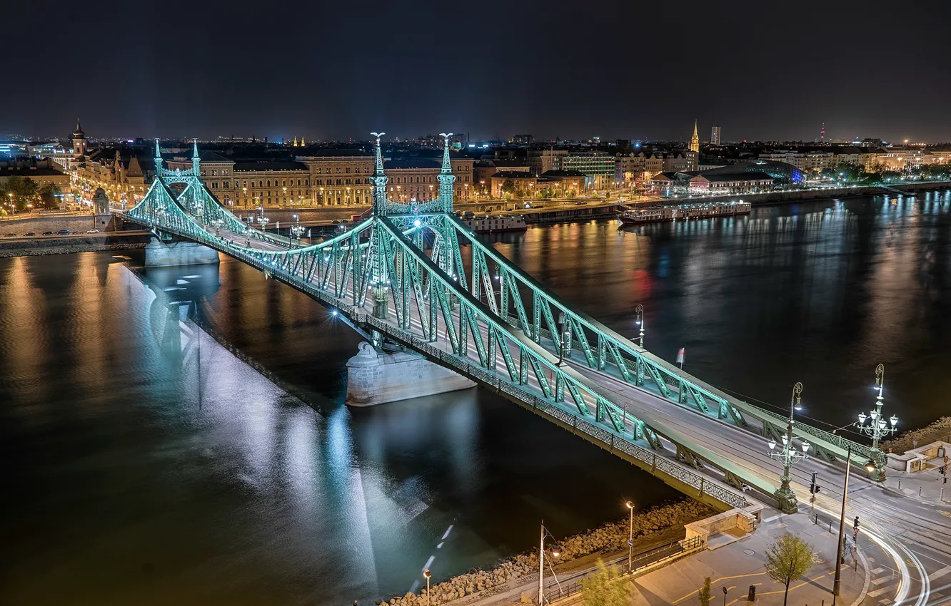 Photo wallpaper night, photo, Budapest, Liberty Bridge