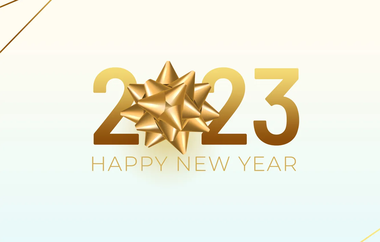 Photo wallpaper line, the inscription, new year, figures, gold, bow, light background, date