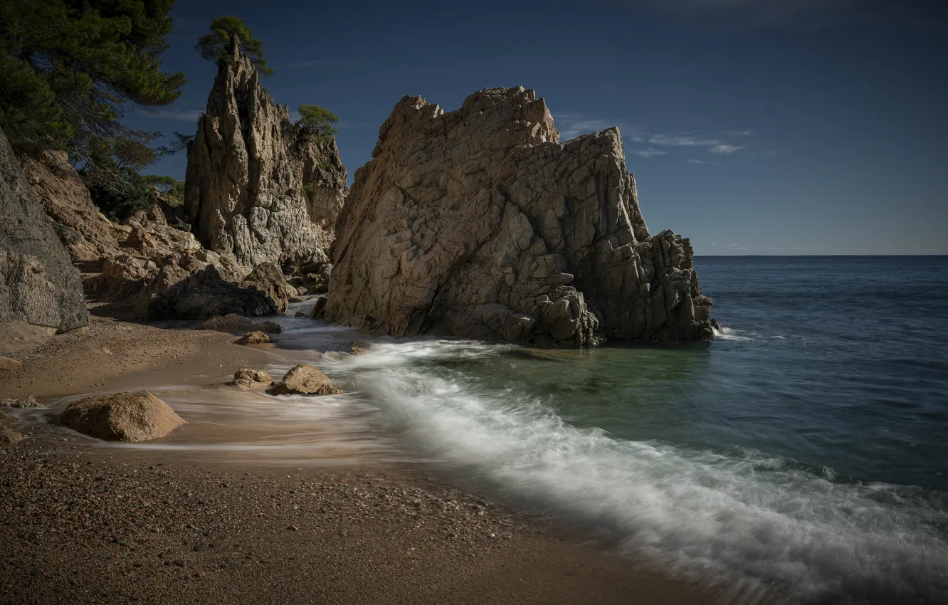 Photo wallpaper sea, wave, landscape, rocks, shore
