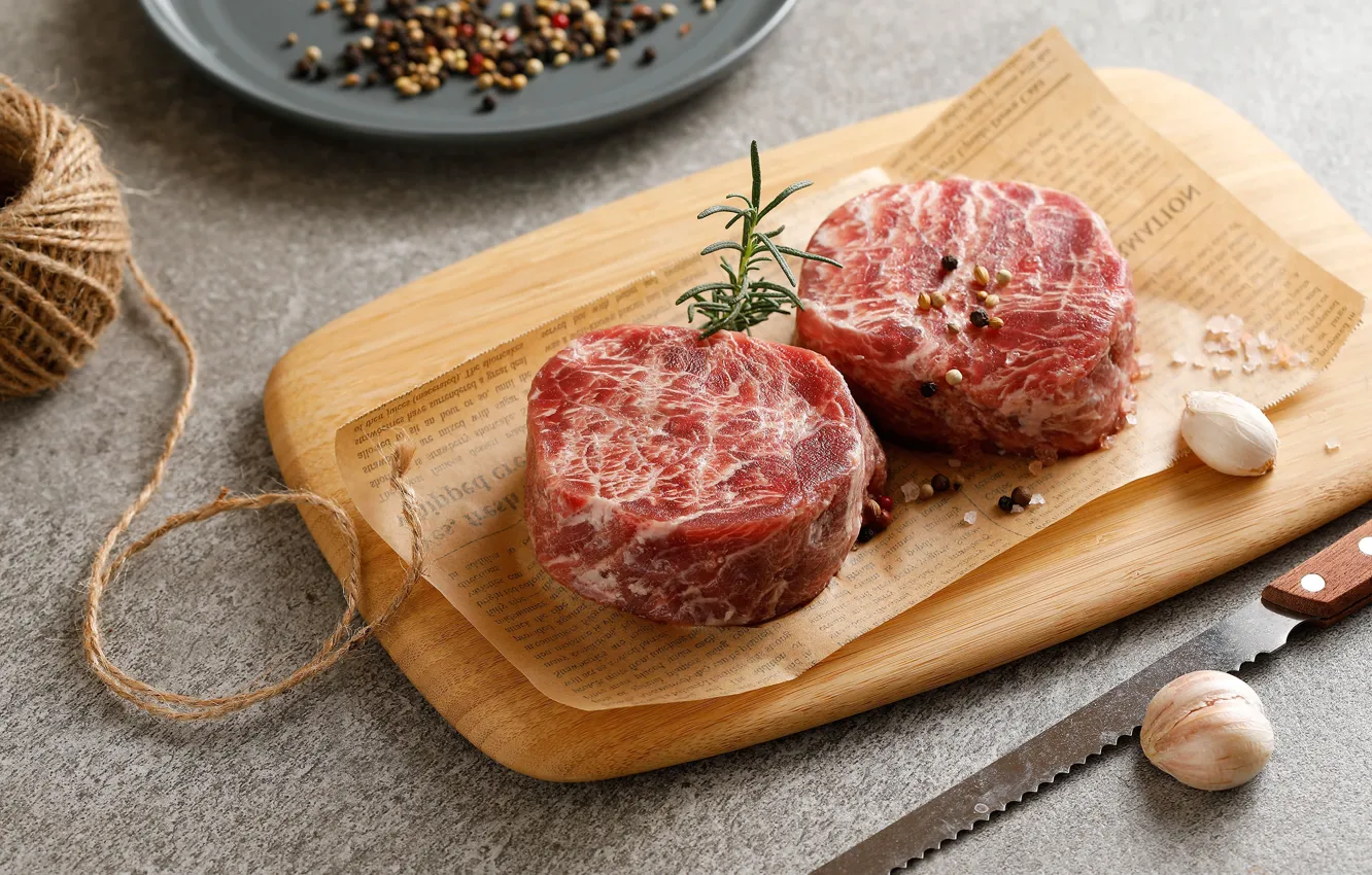 Photo wallpaper pepper, garlic, salt, fresh meat