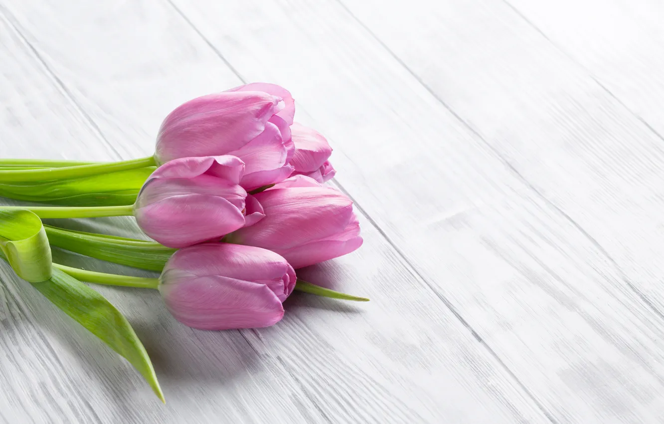 Photo wallpaper flowers, bouquet, tulips, wood, pink, flowers, tulips, spring