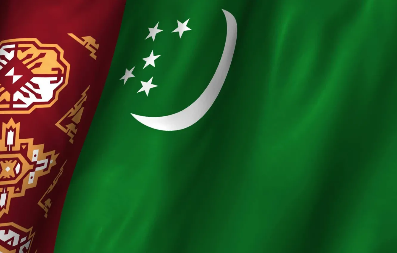 Photo wallpaper flag, green, ornament, Turkmenistan