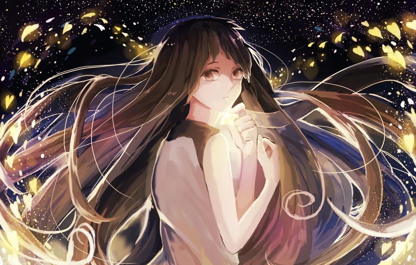 Photo wallpaper the sky, girl, stars, night, anime, art, hearts, neruka