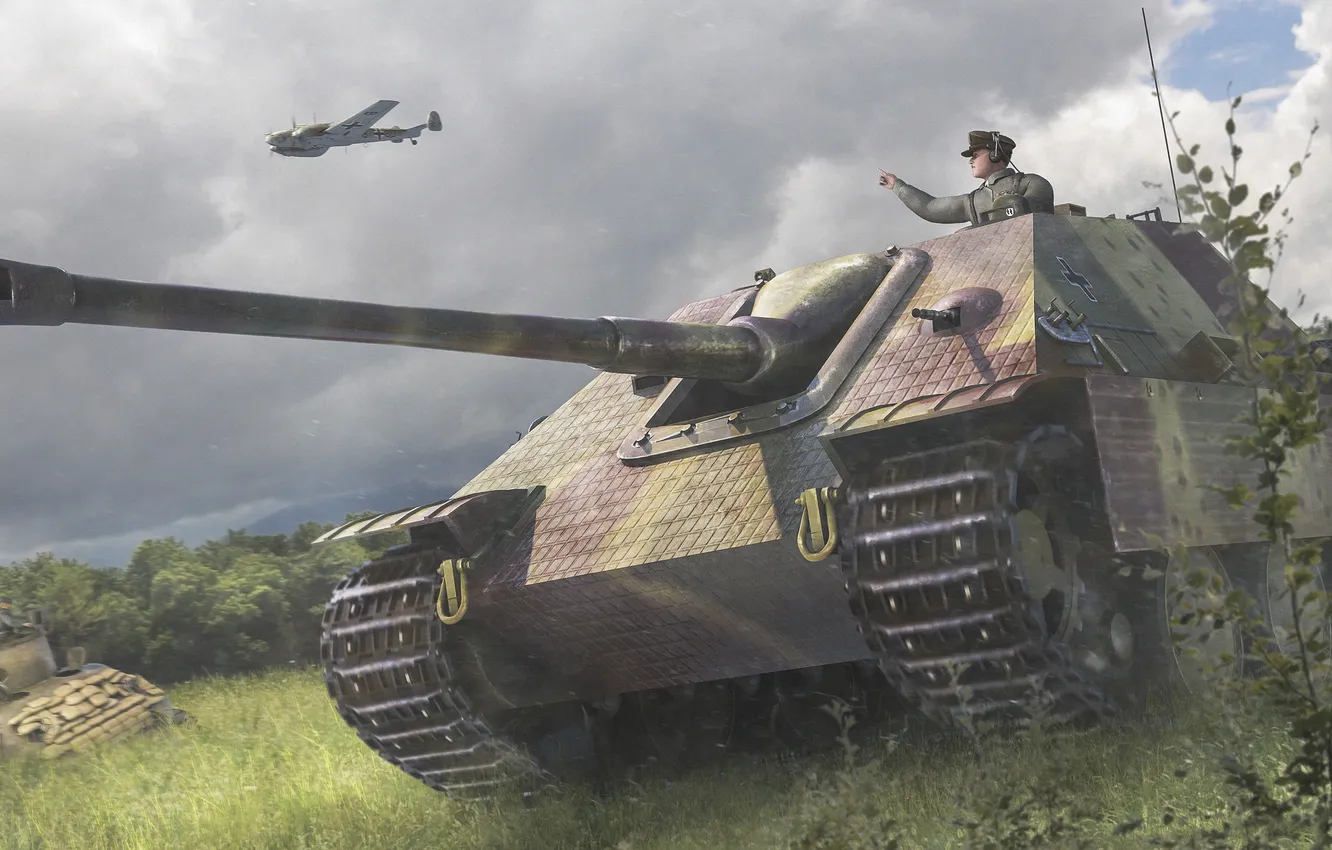 Photo wallpaper field, figure, art, class, German, Jagdpanther, self-propelled artillery, tank destroyers