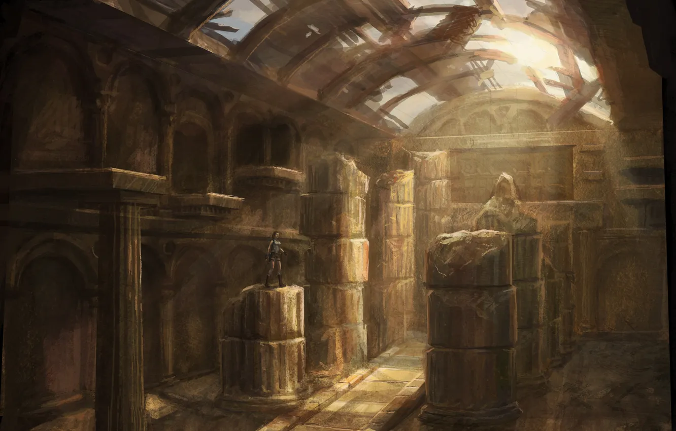 Photo wallpaper light, the building, art, the ruins, lara croft, tomb raider, Lara Croft