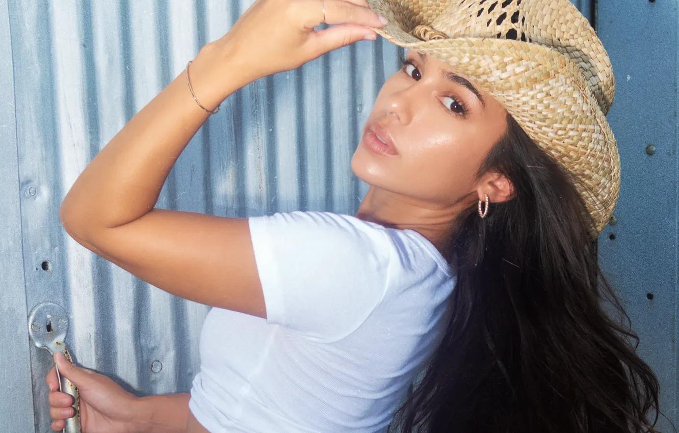 Photo wallpaper look, pose, model, shorts, portrait, hat, makeup, Mike